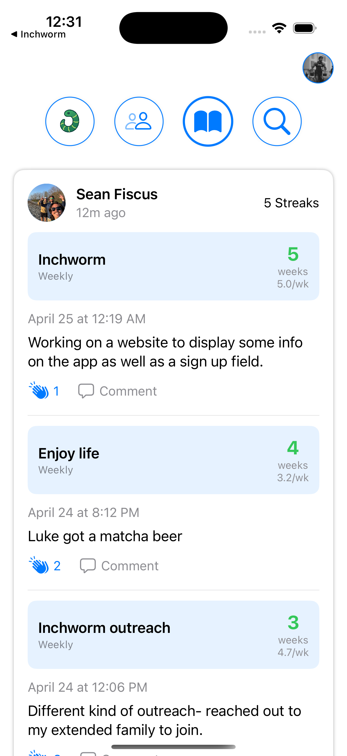 Screenshot of newsfeed